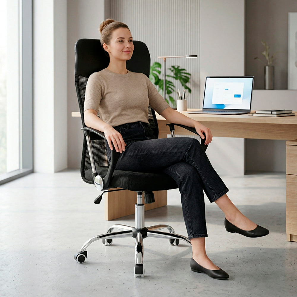 Silla de Oficina Ejecutiva Base de Acero Komsum Milan Negro