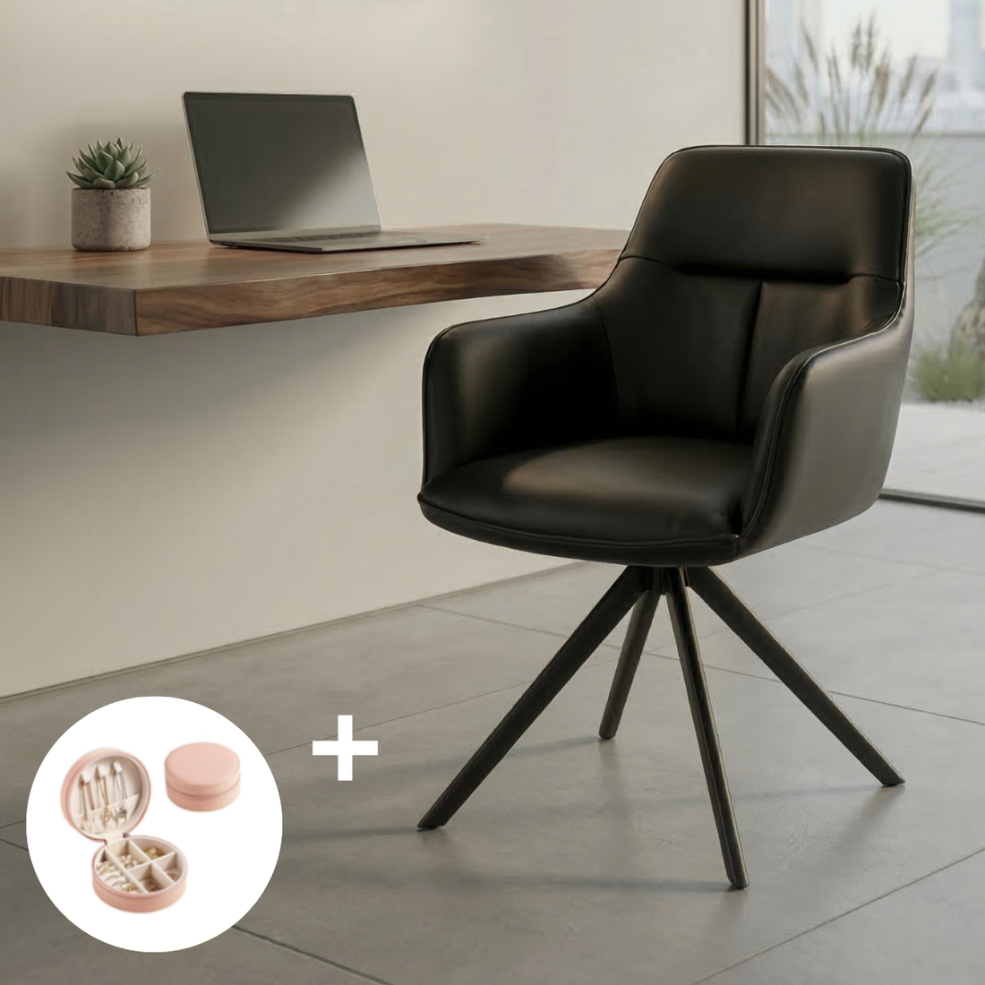Butaca Cuero Giratoria 360° Buckingham Harland Negro
