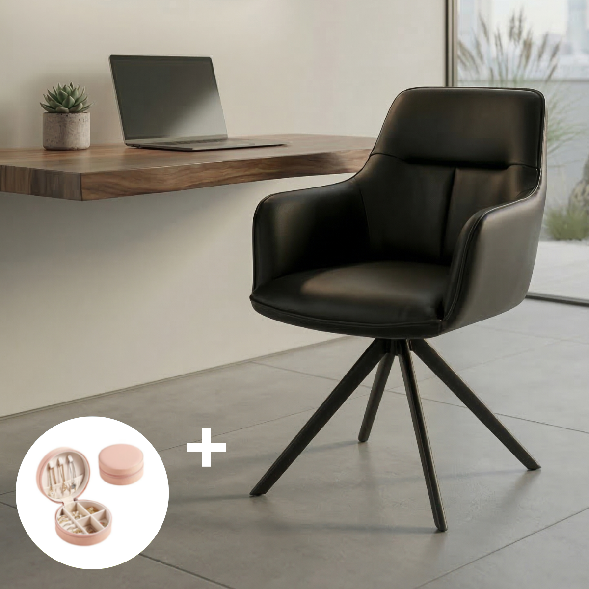 Butaca Cuero Giratoria 360° Buckingham Harland Negro