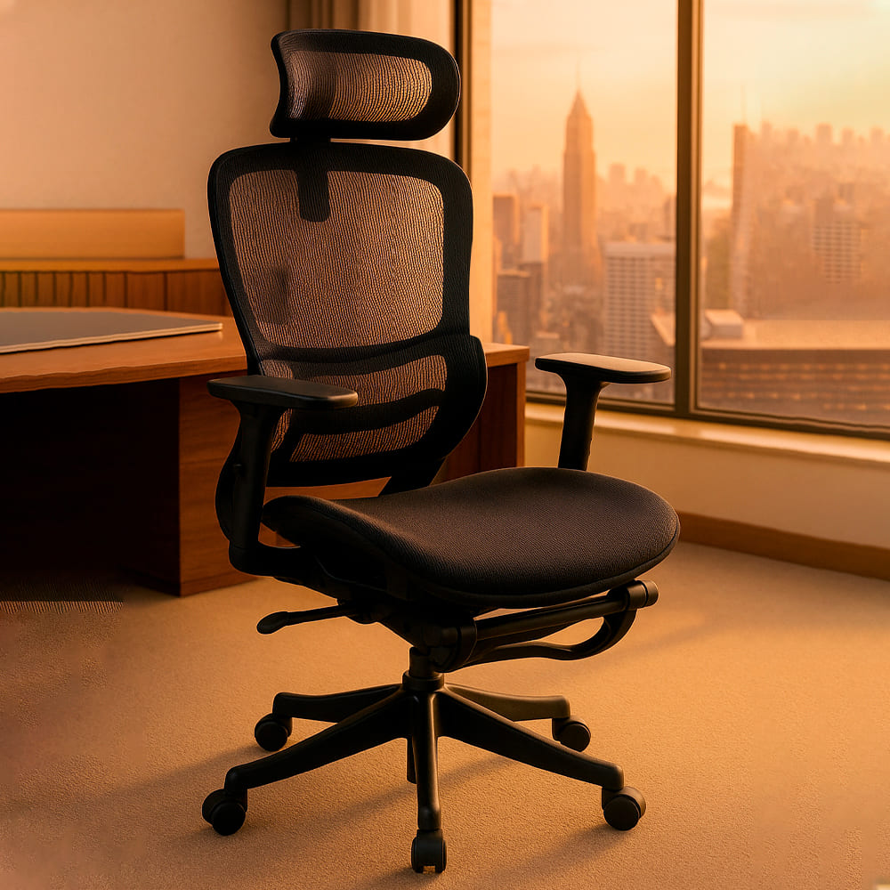 Silla Ergonomica de Oficina Gerencial Komsum Paris Negro con Posapies